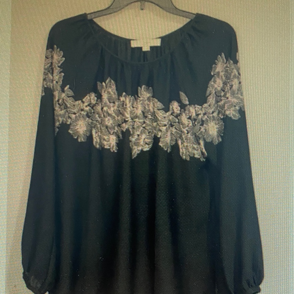 Women's Black Floral Embroidered Blouse